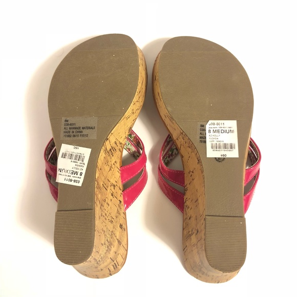 Pink Floral Tan Arizona Jeans Co Cork Wedges 8M - Picture 6 of 8